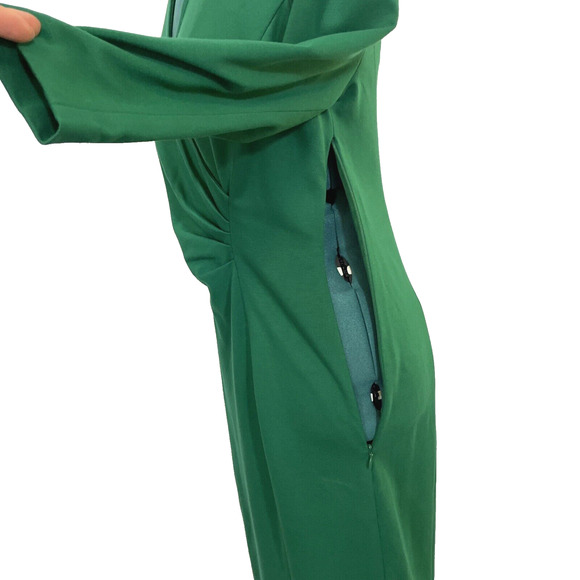 Talbots Green Long Sleeve Faux Wrap Ponte Dress Side Ruched Womens Size 4 - Picture 5 of 9